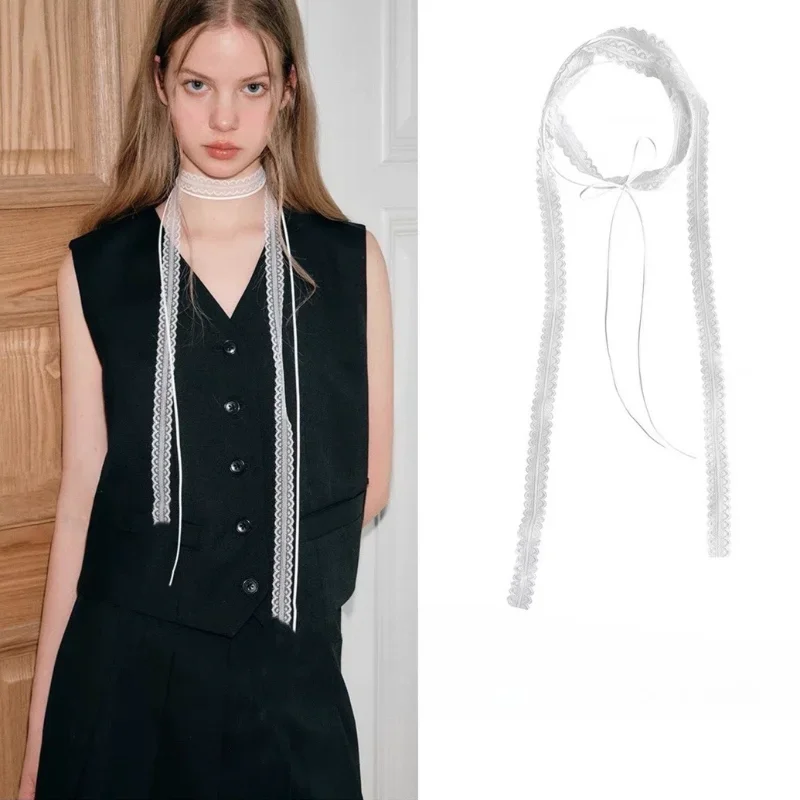 

Sweet Flower Lace Neck Strap Dressing Decoration Korean Style Hair Band Neckerchief Transparent Long Ribbon Head Scarf