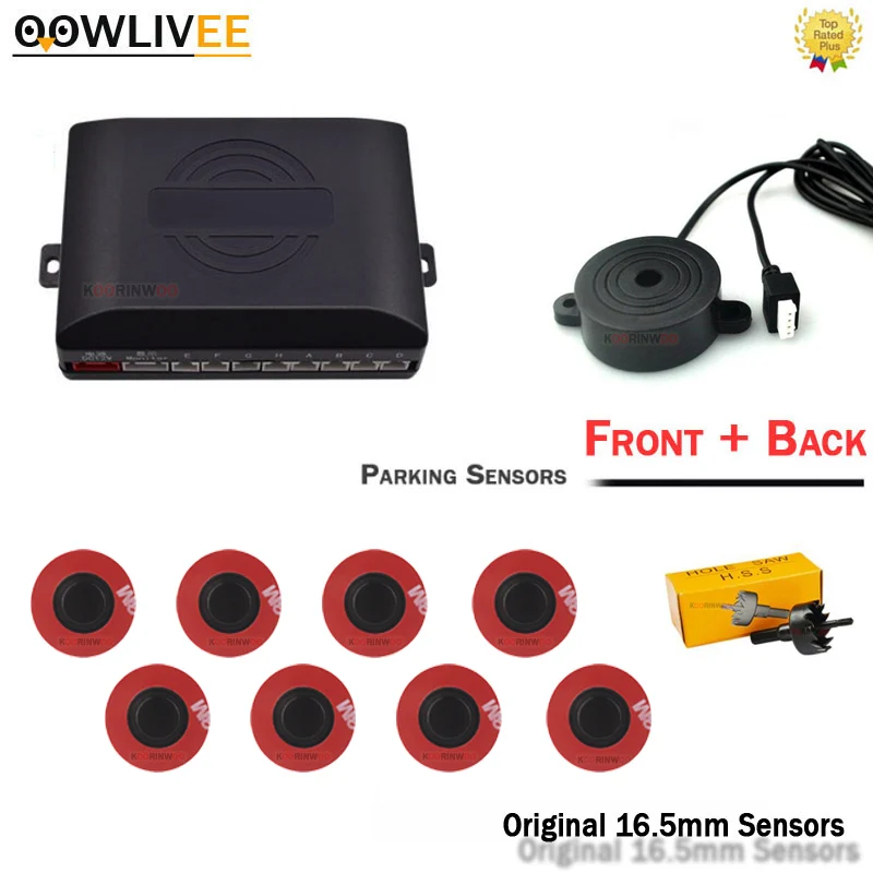 OOWLIVEE Adjustable Smart Flat Parking Sensor 8 Car Detector Parking System Car Sensors Alert Buzzer 12V Back and Front Sensor 4