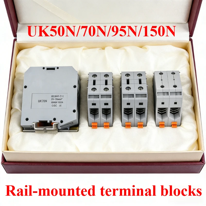 UK70N Schienentyp UK50N Verbindungskabel-Anschlussklemme 1000V 150A 192A 232A 309A UK95N 150N Messing-Kabelklemmenblock