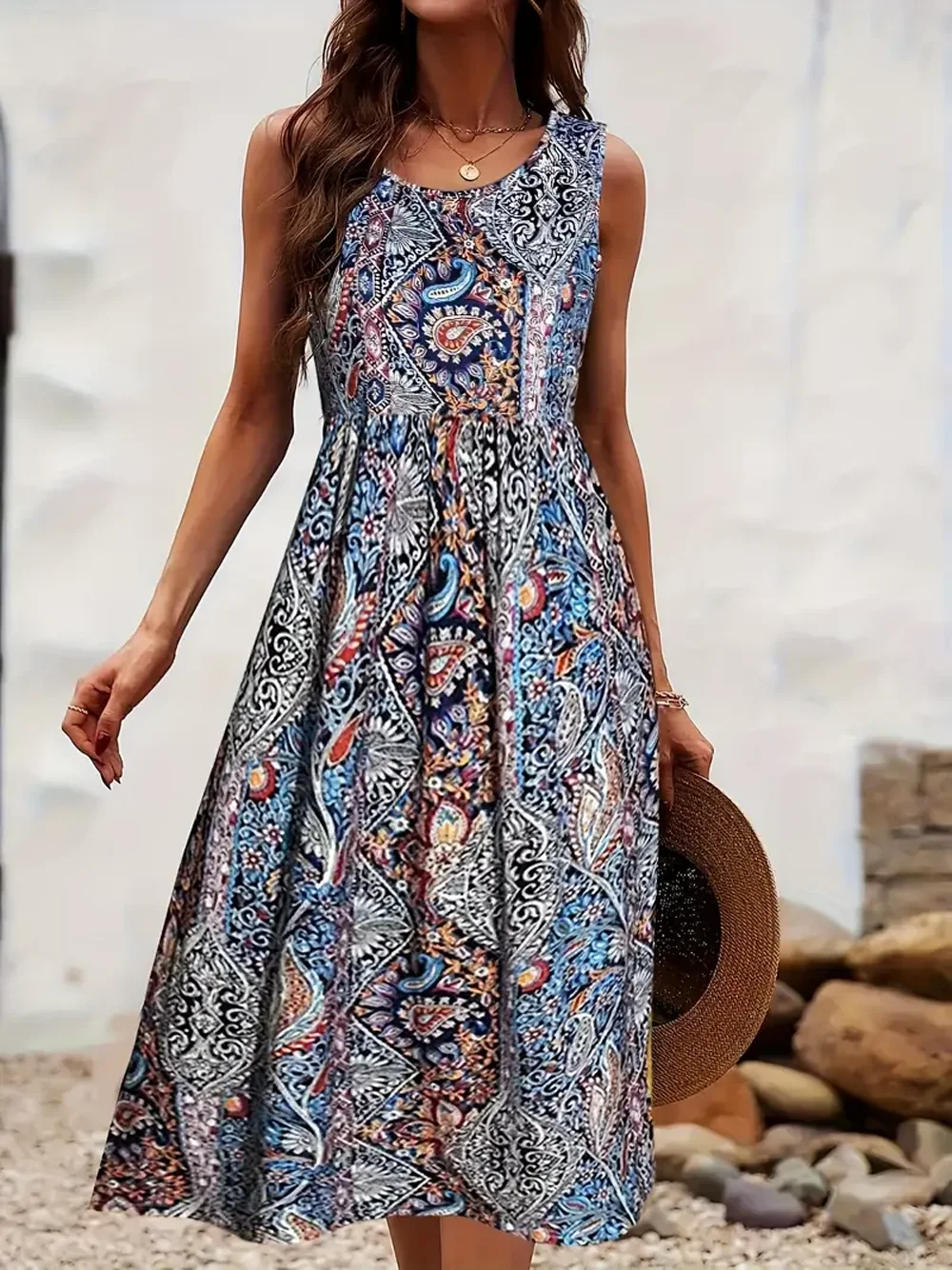 Lässiges Strandkleid mit Cashew-Nuss-Print für Damen im Frühjahr/Sommer