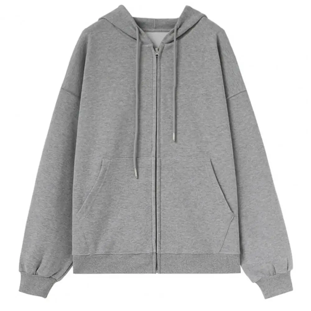 Sweatshirt Hoodie Oversize Hooded Cardigan Sweatshirts Gray Women Clothes Solid Zip Up Hoodies Spring Women Men Top Long Sleeves