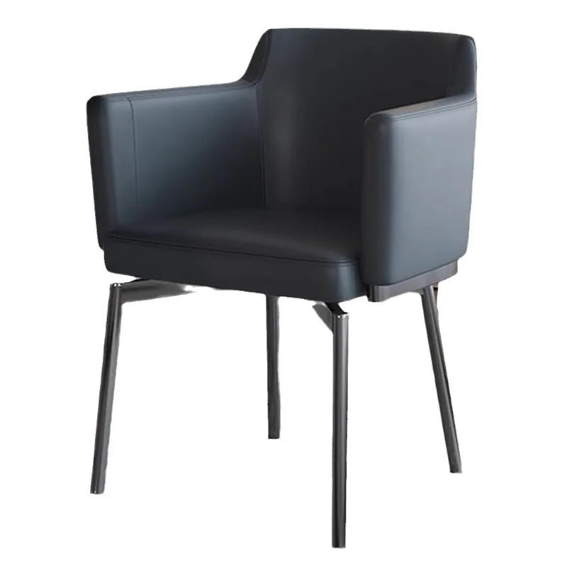 um-Luxury Modern Dining Chair Italian Minimalist Swivel Leather Stackable Wooden Frame Stainless Steel Home Office Park Entry-