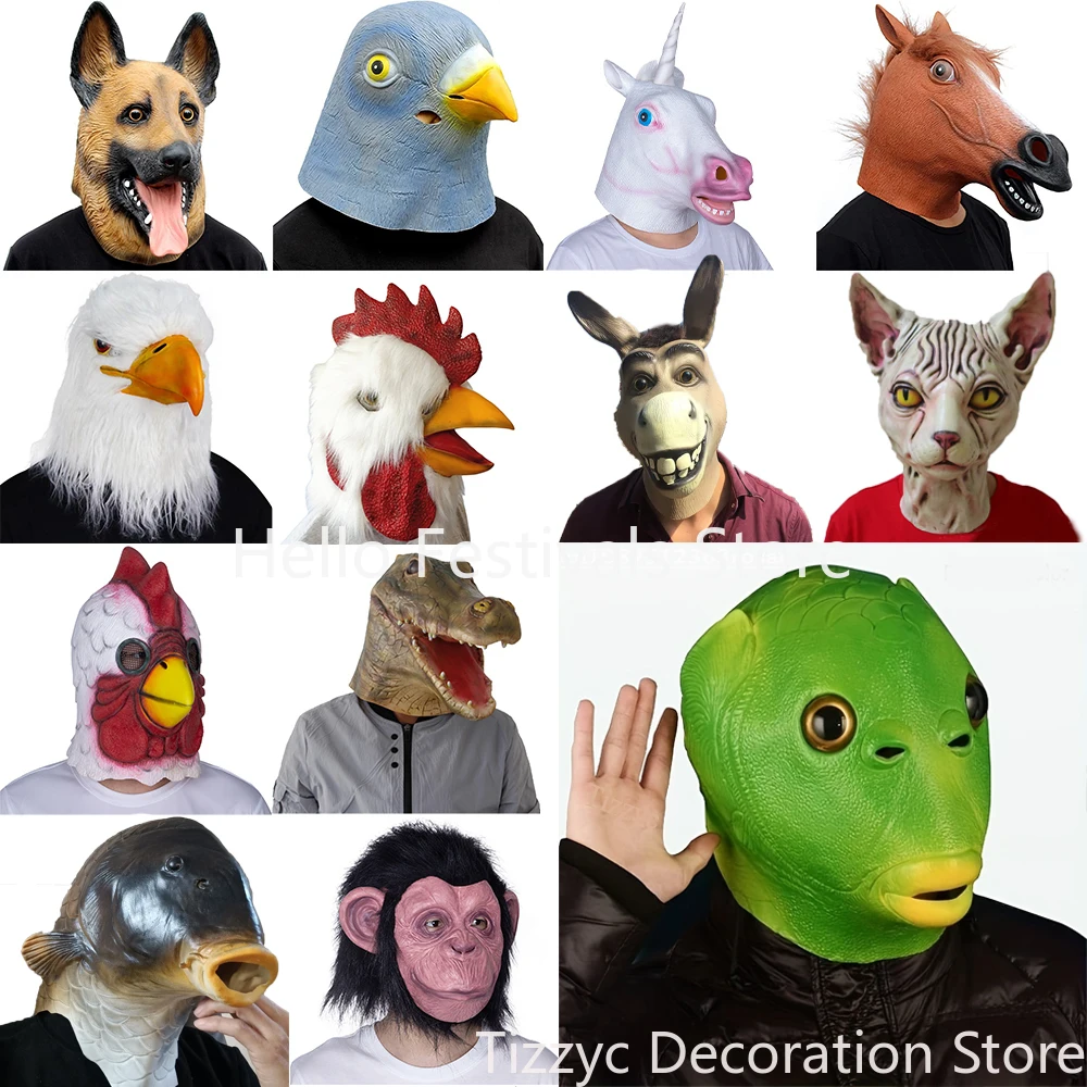 Animal Mask Unicorn Funny Brown Horse Head Mask Deluxe Novelty Halloween Costume Party Cosplay Eagle Dove Latex Animal Head Mask