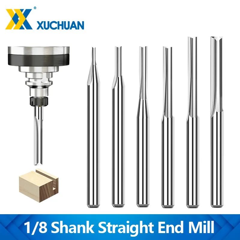 

Carbide End Mill 10pcs 3.175mm Shank CNC Router Bit 2 Flute Straight Slot Bit Milling Cutter for Wood MDF Plastic CNC Cutter