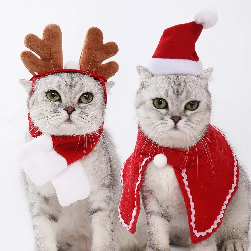 

Christmas Cat Costume Clothes Winter Hooded Jacket Puppy Coat Santa Outfits Pet Kitty Xmas New Year Dressing Up Party Gifts