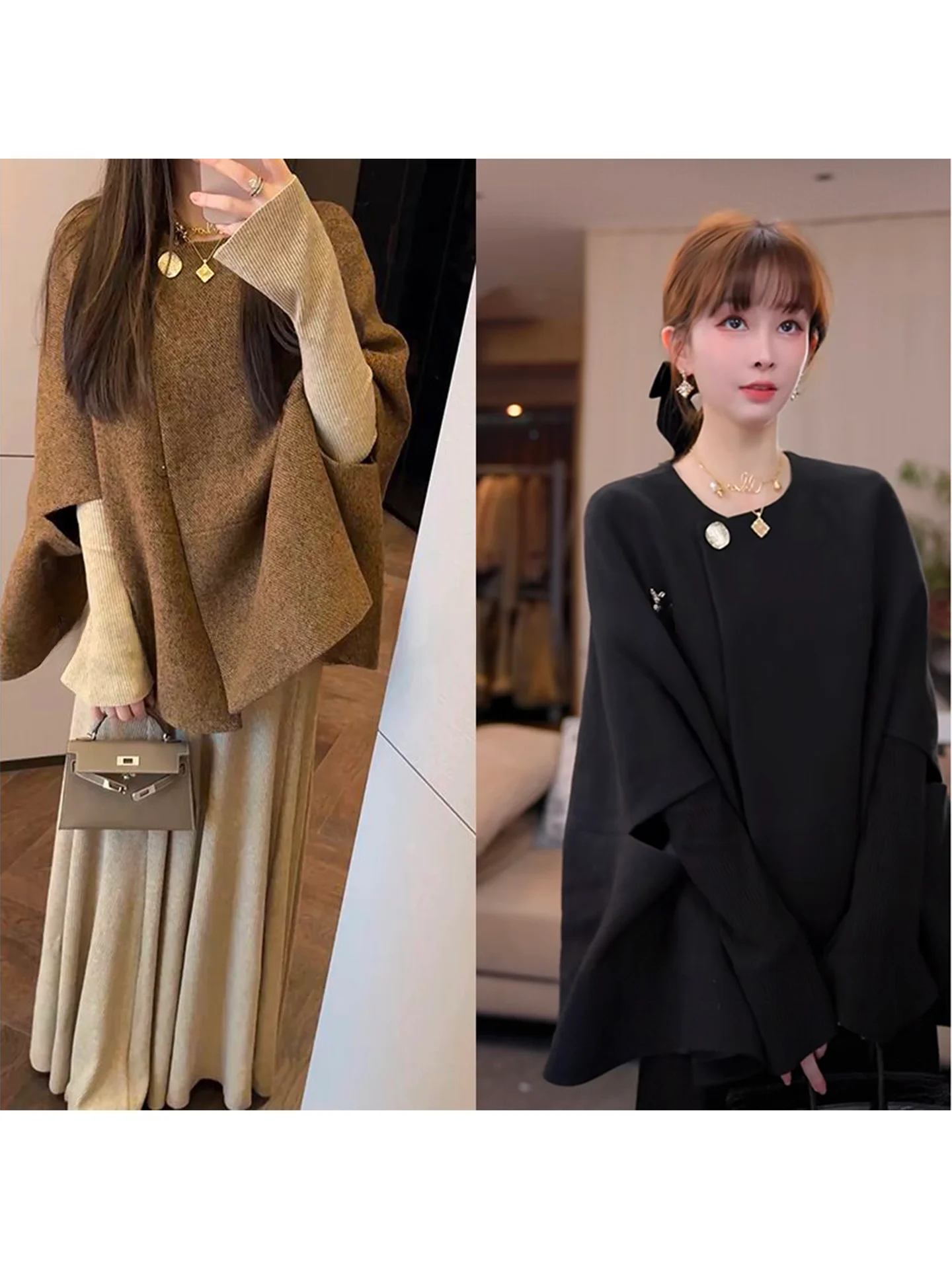 

Ele винтажное шерстяное пальто для поездок на работу, универсальная верхняя одежда Mimius G005, осень 2021, полиэстер, 50% шерсть, 50%