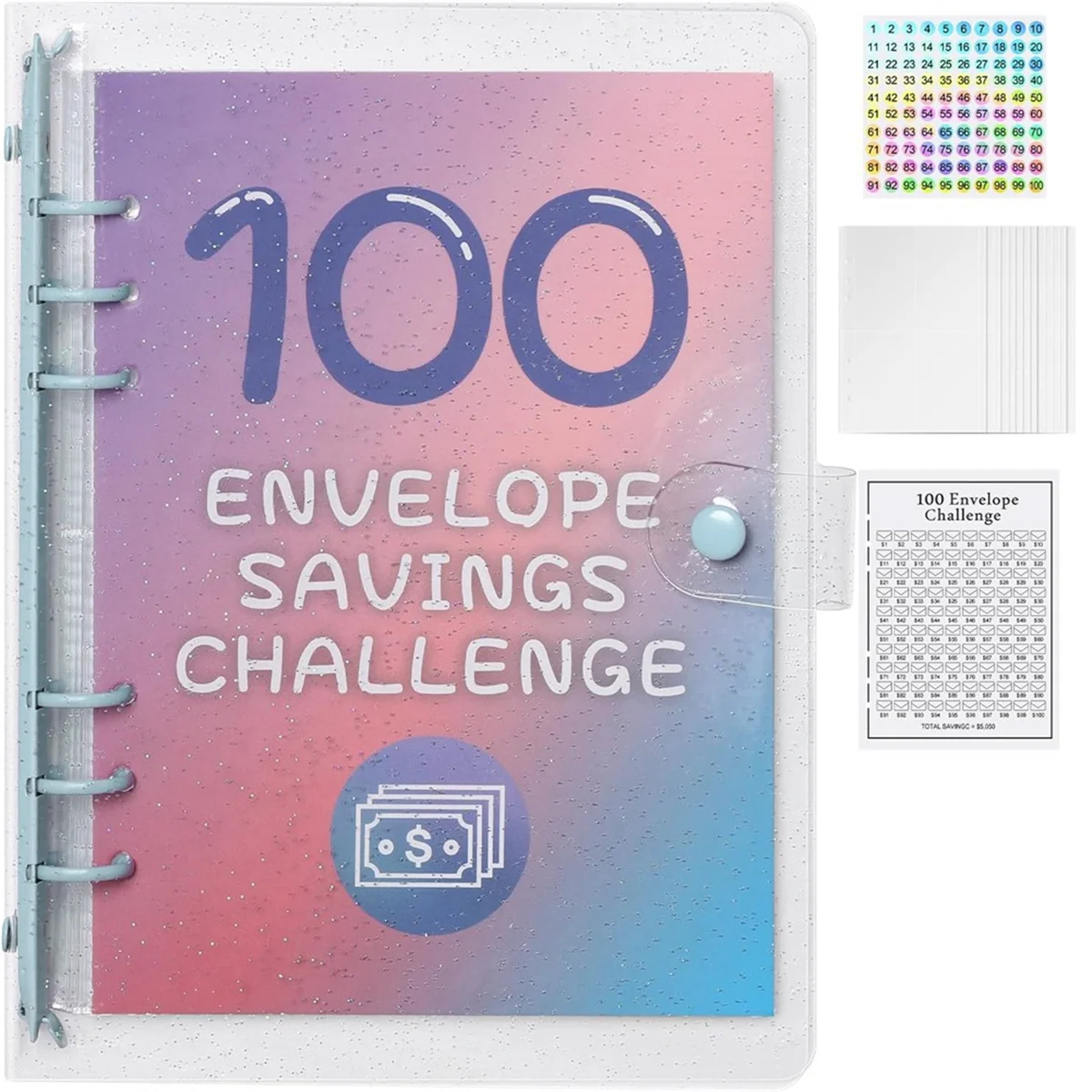 100 Envelope Money Savings Challenge Binder, Expense Budget Sheet for Budgeting and Saving Money, Budget Binder Blue