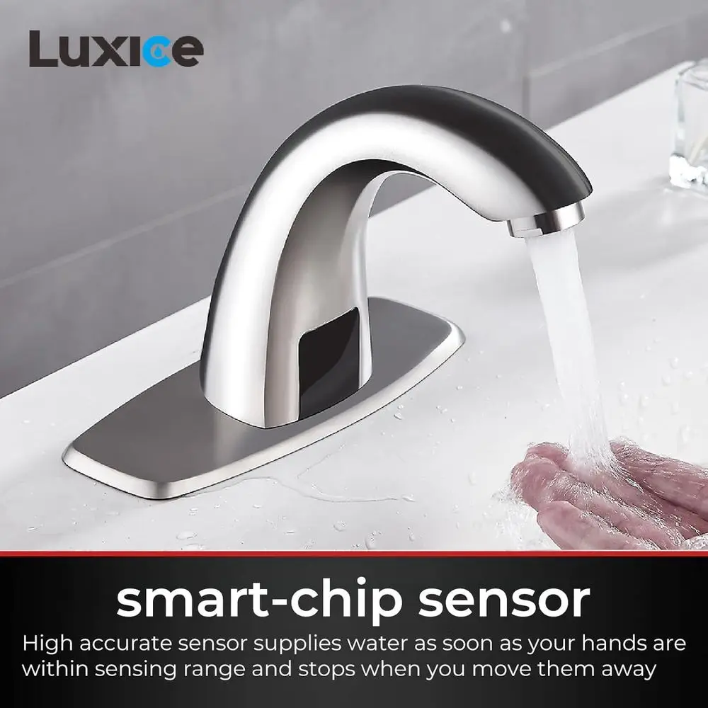 Battery-Powered Motion-Activated Sink Mixer Tap, Brushed Nickel Finish for Commercial Use