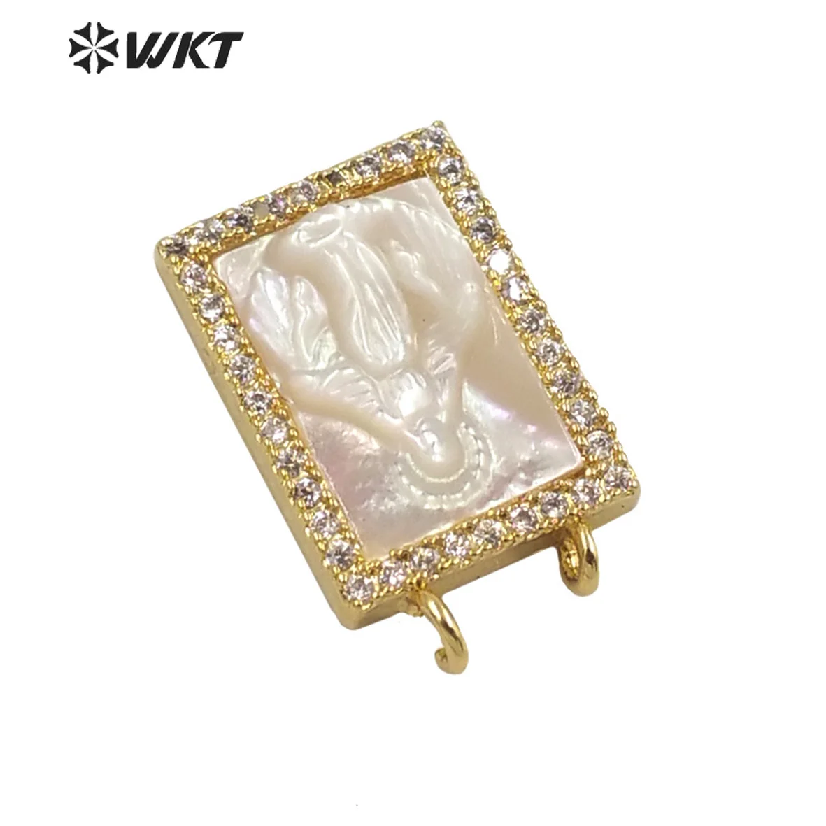 

WT-MP224 Religious Christianity Blessed Virgin Mary Pendants Micropave Setting Gold Plated Tiny Zircon Shell Square Shape