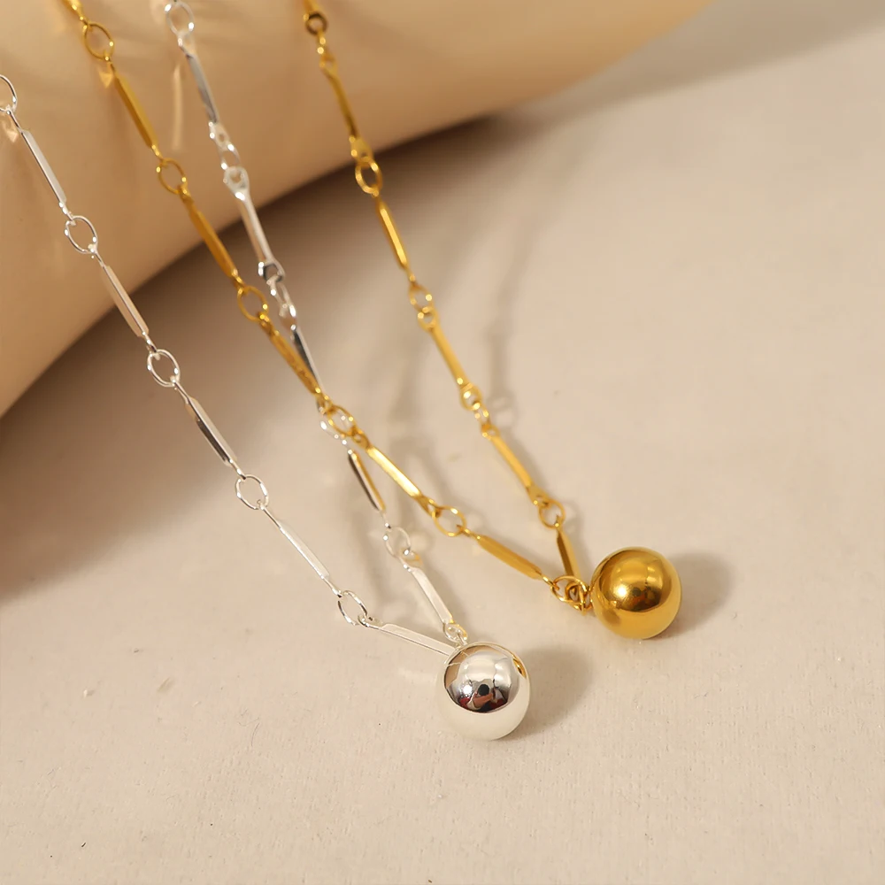 

WILD & FREE Gold Plated Stainless Steel Necklace for Women Metal Geometric Bead Pendant Charm Trendy Jewelry Waterproof