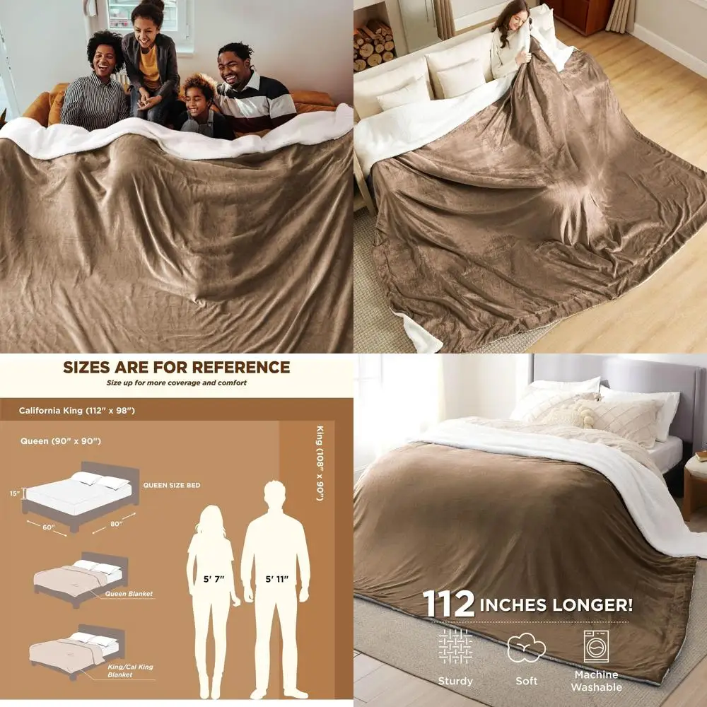 

Cozy Oversized Sherpa Fleece Blanket - Plush Cal King Throw for Winter, Camel, 112x98