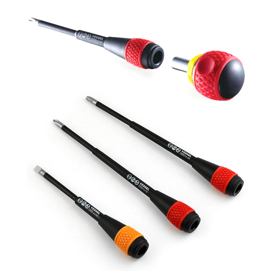 VESSEL 5 Pcs Ball Ratchet Grip Screwdriver Set Suitable for Phillips and Slotted Screws  NO.2200 5Pcs Set