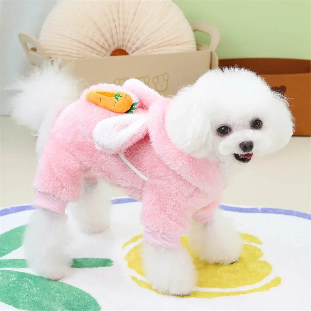 Hooded Winter Dog Clothes Thickness Warm Fleece Cat Dog Pajamas Four Legs Jumpsuit for Small Dogs Yorkie Pet Outfit