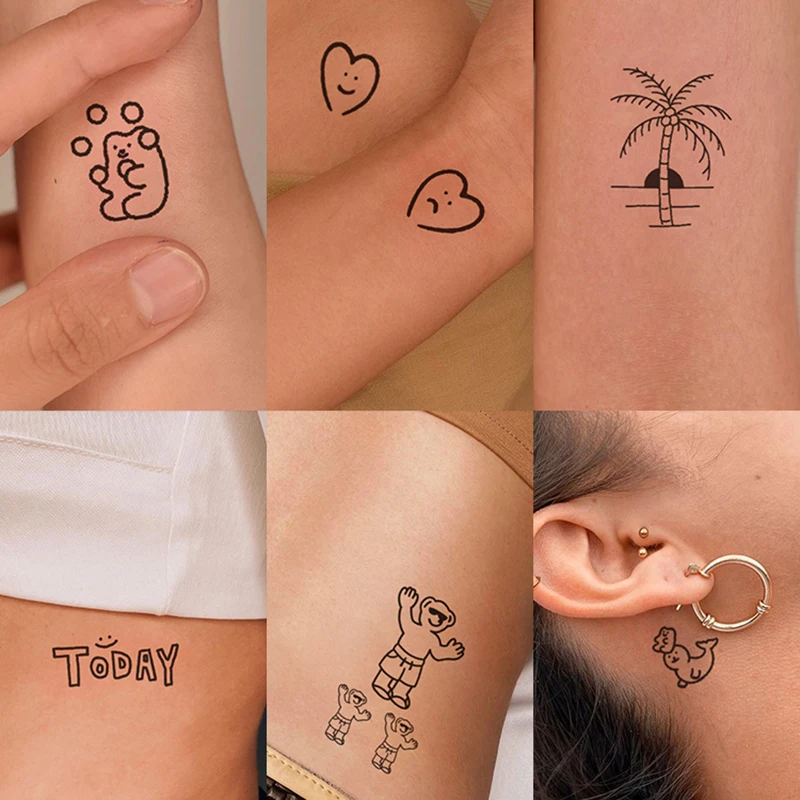 30pcs Cartoon Bear Design Waterproof Temporary Tattoo Sticker Cute Heart English Letter Tattoo Body Art for Women Men 타투스티커