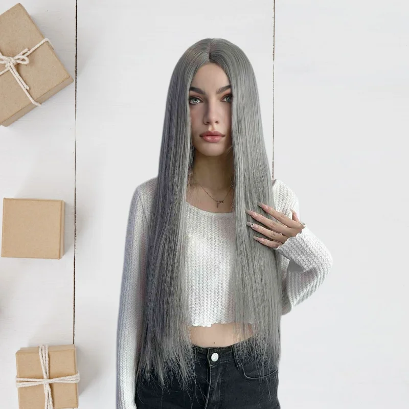 European and American fashion women's long straight hair, middle-parted bangs, African lace front wig
