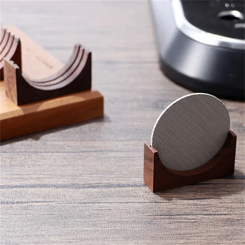 Coffee Puck Screen Stand Reusable Wooden Coffee Filter Espresso Portafilter Filter Walnut Wood Storage Rack Coffee Accessories