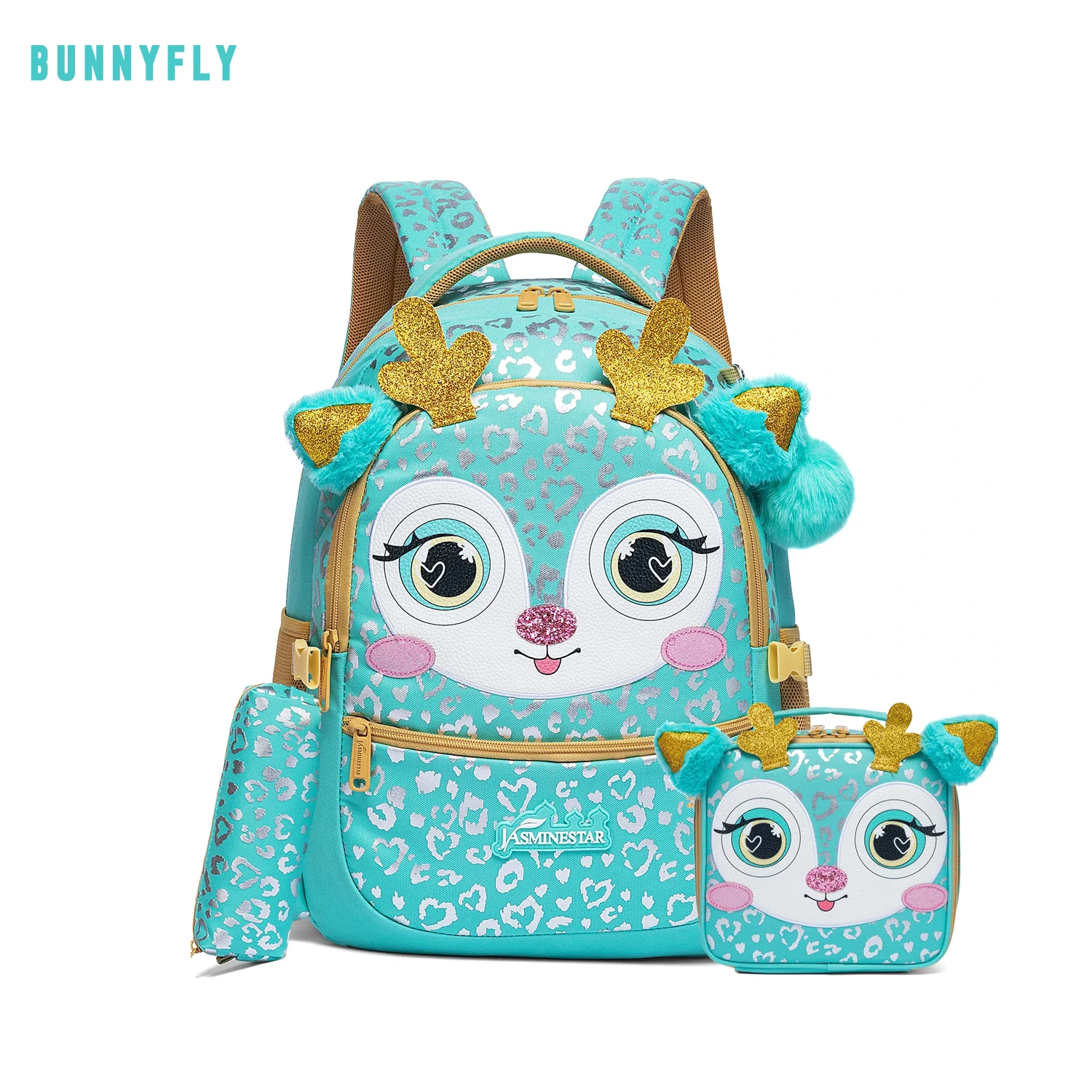 

BunnyFly 3PCS Kids Backpacks for Girls School Bags Cute Girls Backpacks Ages 8-10 with Lunch Box Pencil Case Bookbag Set