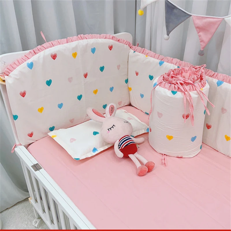 Cute Fresh Printed Pattern Children Bedding Set Pure Cotton Thicken Lace Baby Bed Bumper Soft Skin-friendly Cartoon Kids Sheets