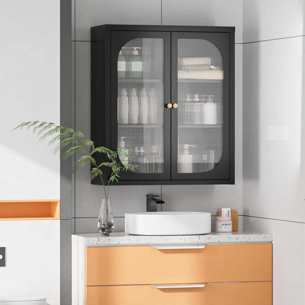 

Настенный шкаф для ванной комнаты с двумя стеклянными дверями, металлический аптечка с регулируемой полкой, стеклянный настенный шкаф над унитазом