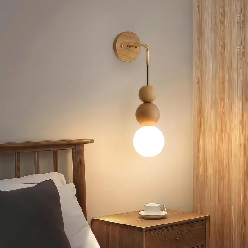 Walnut Wood Gradient Glass Wall Light, Arandela para quarto, Cabeceira, Sala de jantar, Corredor Corredor, Madeira