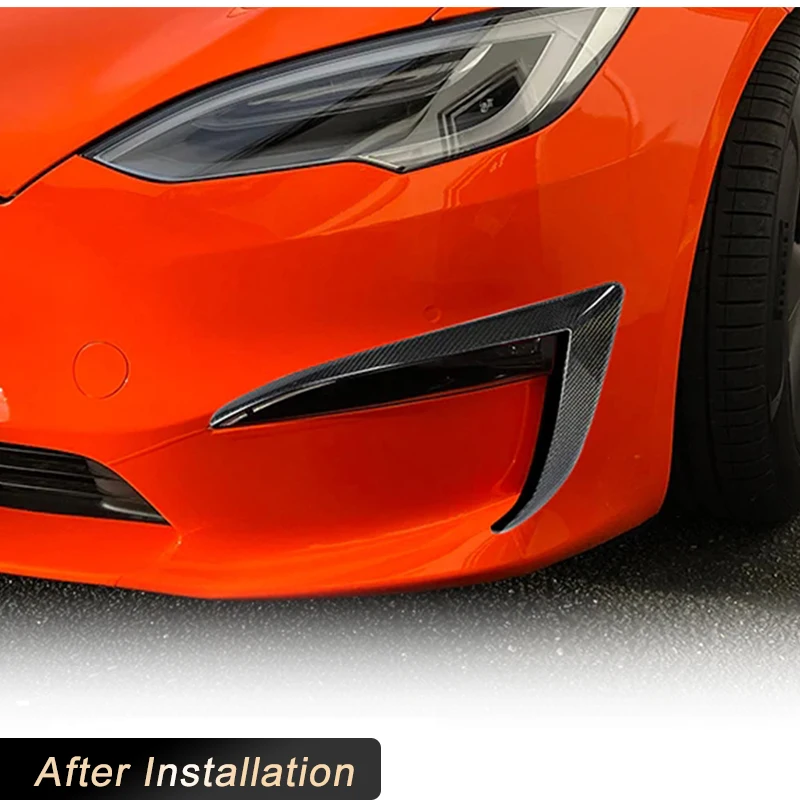 

Carbon Fiber Front Bumper Canards Air Vent Trim Cover Fins For Tesla Model S Plaid 2021-2023 Front Protector Guard Car Body Kits