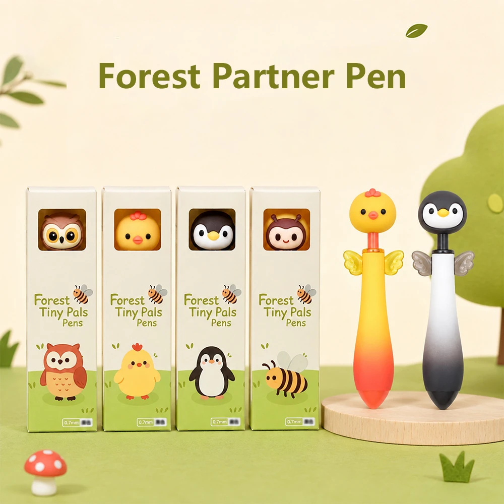 Creative Forest Partner Pen, High Beauty Cute Pet Shaped Press Ball Signature Pen, Student Mini Portable Short Pen