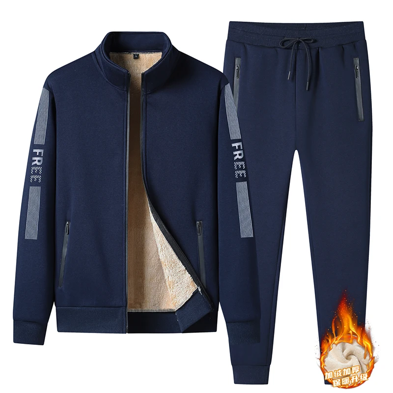 Mens Warm Tracksuit Winter Men Casual Outdoor Sportswear Sets Jacket + Sweatpants 2 Pieces Set Male Sweatsuit Plus Size L-6XL