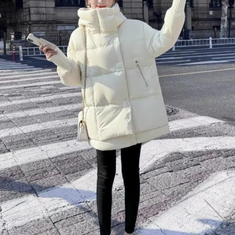 Down Hooded Jackets for Women, Mid-length Pockets, Casual Outerwears, Warm Parka, Thick, Korean Fashion, New Coats, 2024