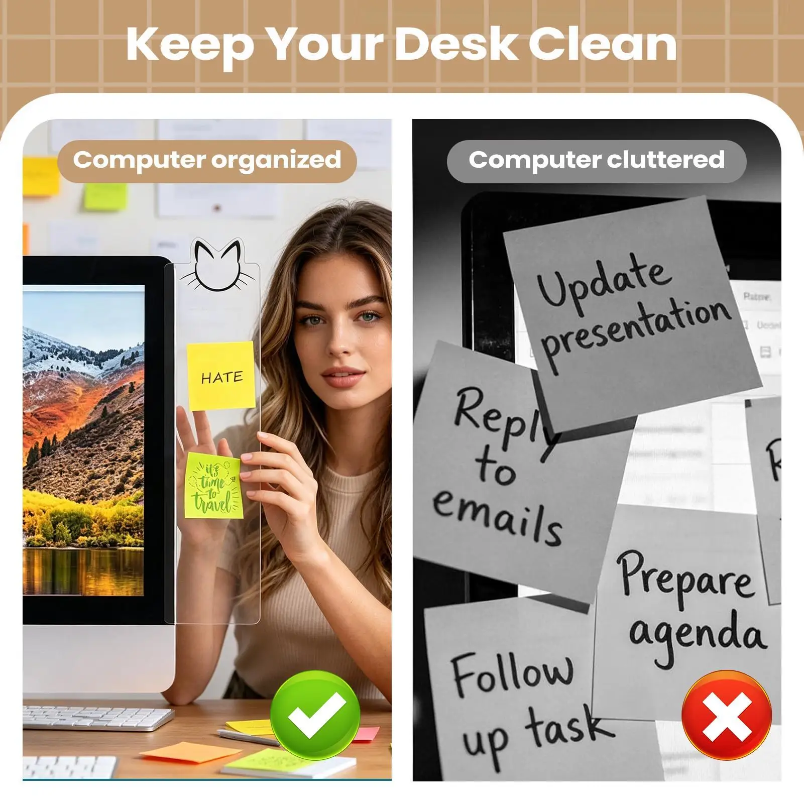 

Computer Screen Memo Board 2 Pieces Acrylic Cat Face Reusable Computer Screen Sticky Note Holder For Busy Professionals Students