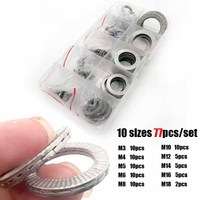 77pcs/set M3 to M18 304 Stainless Steel DIN25201 Double Deck Self-Locking Washer Wedge Loose Shock Proof Gasket Assortment Kit