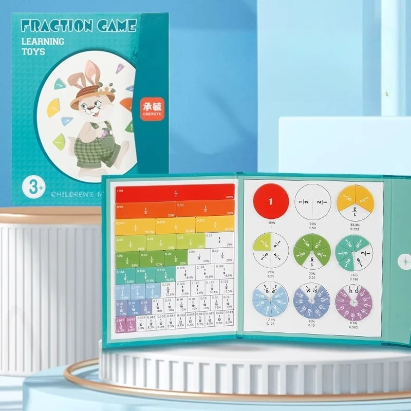 Bambini Frazione magnetica Apprendimento della matematica Giocattoli Set di libri di frazioni in legno Sussidi didattici parrocchiali Apprendimento aritmetico Giocattoli educativi