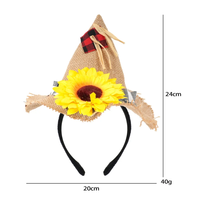 Vintage Farm Scarecrow Cosplay Accessory Set Halloween Themed Headband Hat and Wristband Adult Party Gathering Dress Up
