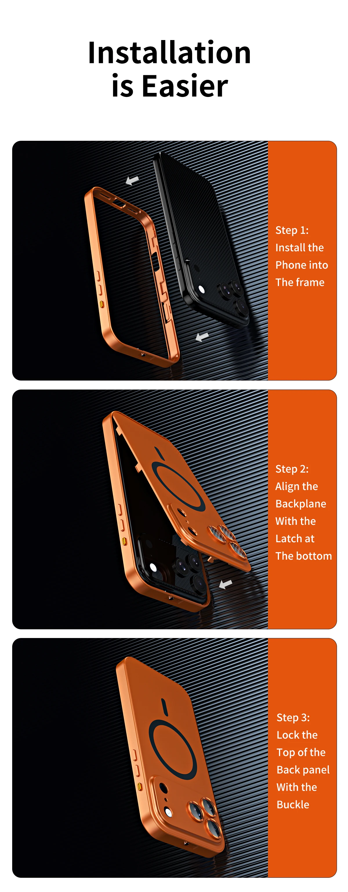 PHAEVOX MagFrame Pro Cherry Red and Orange color options on iPhone