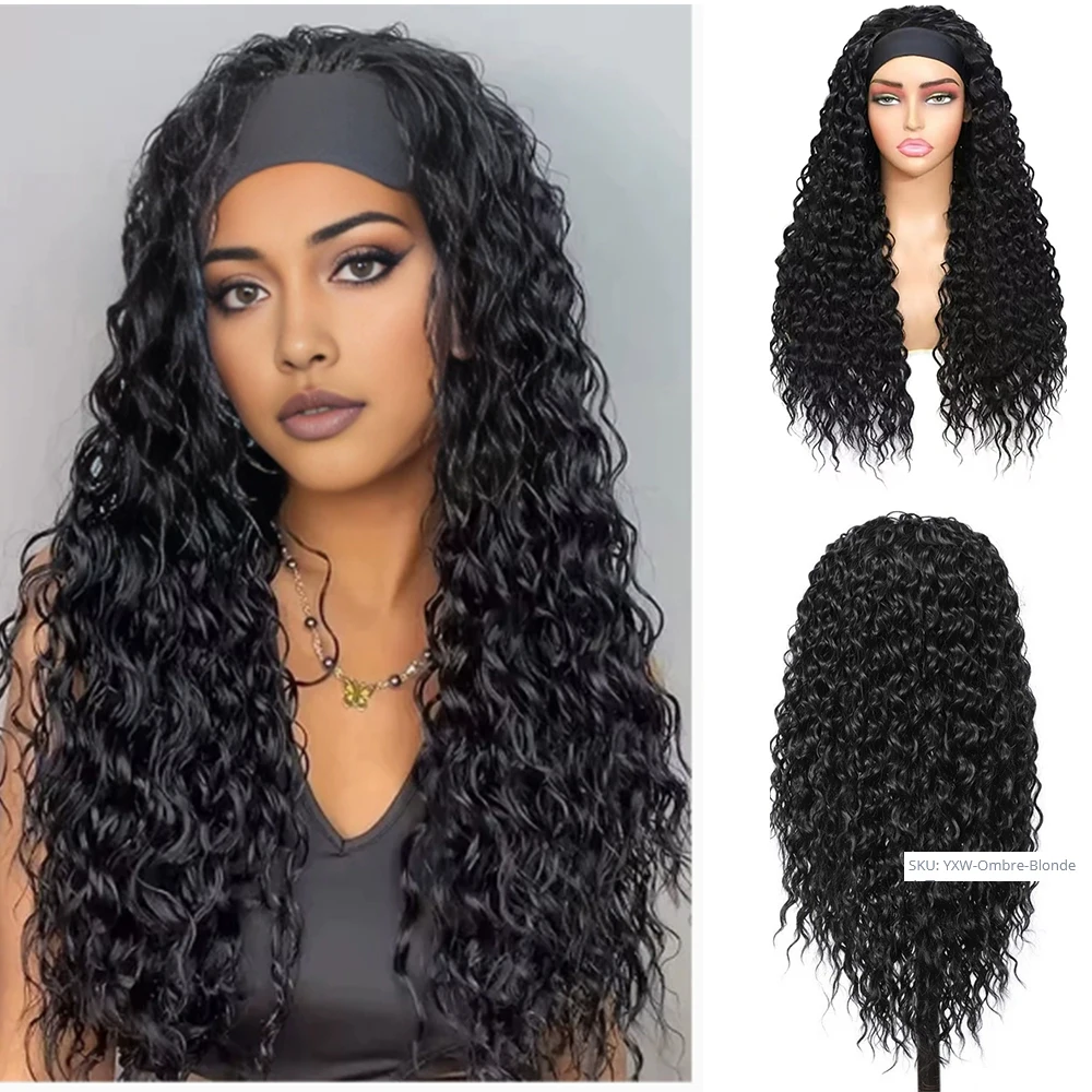 

Синтетический парик G&T, повязка на голову, парики для чернокожих женщин, влажные и волнистые, вьющиеся, бесклеевые, термостойкие, длинные парики для повседневной вечеринки (24 дюйма)