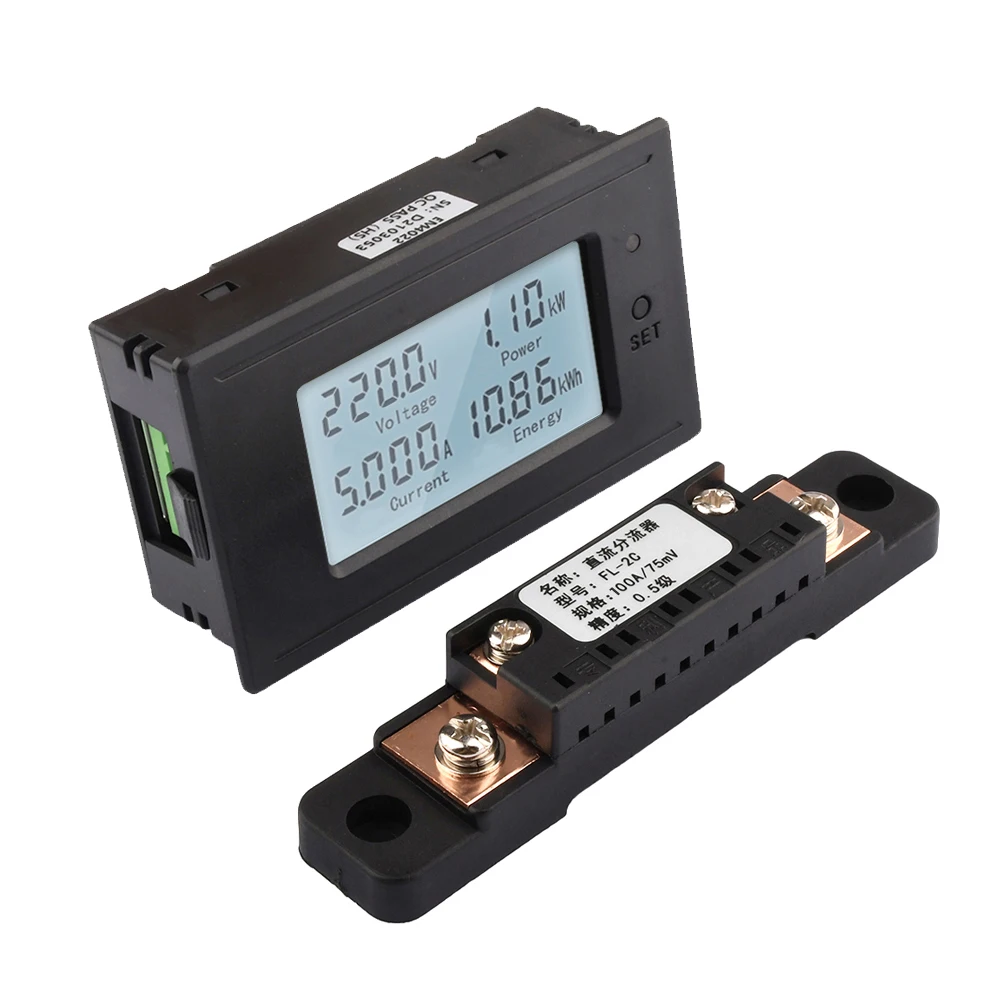 20A 50A 100A DC 6-200V Digital LED Display Voltmeter Ammeter Wattmeter Power Energy Meter 12V 24V 110V 220V Volt Tester