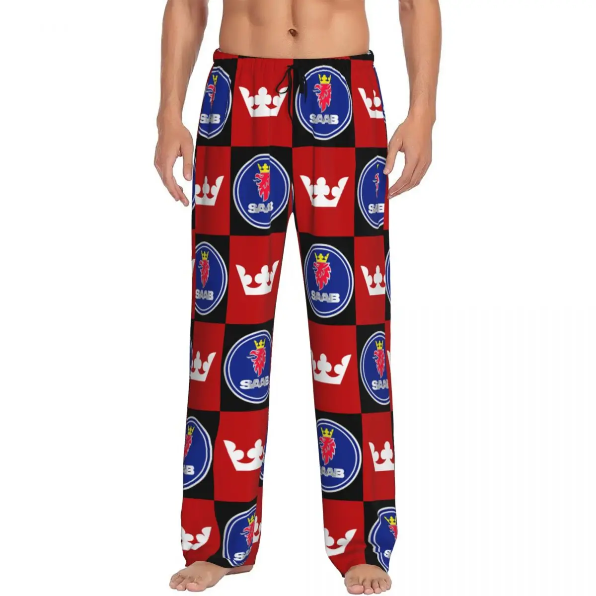 Custom Saabs Scanias Trucks Emblem Logo Pajama Pants for Men Lounge Sleep Stretch Sleepwear Bottoms with Pockets