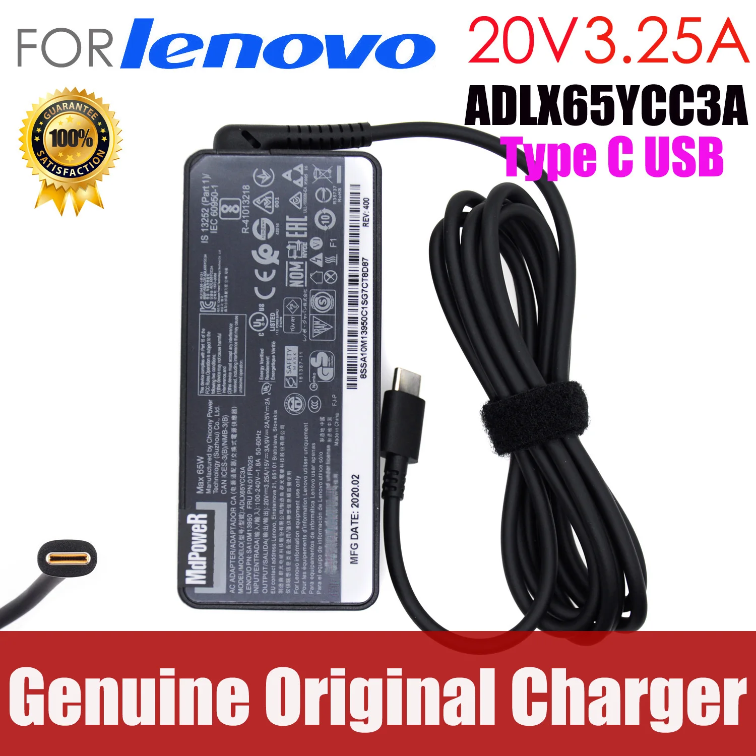 

Original 65W Type C AC Adapter Laptop Charger for Lenovo Air 14 15 thinkplus Pro13 2020 thinkPad X1 Tablet 2017/2017/2nd/Evo