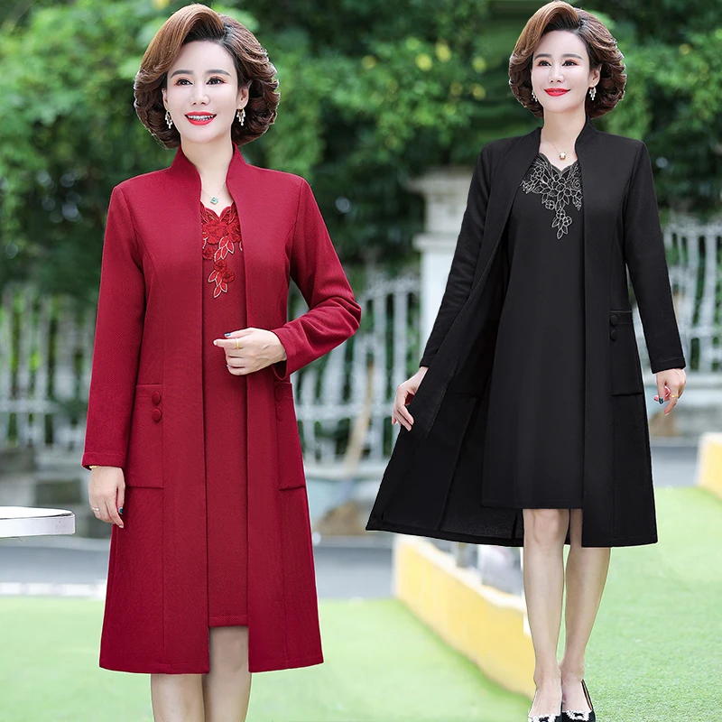 Frauen kleid mittleren Alters zweiteiliger Anzug 2023 Frühling Herbst High-End elegantes Kleid Damen besticktes Kleider set