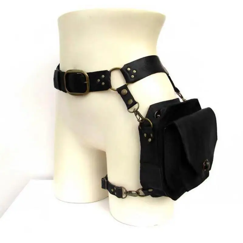 Bolso cuadrado pequeño de Pu para mujer, bolsa de pierna cruzada, riñonera lateral de viento para motocicleta, accesorios de personalidad de caballero Medieval