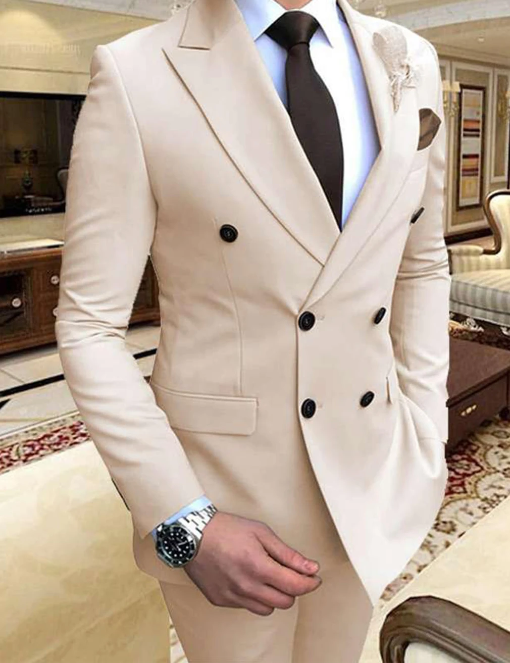 

Black White Men Suits Slim Fit 2 Piece Double Breasted Suit Men Wedding Prom Party Business (Blazer+Pants) Wedding Suits for Men