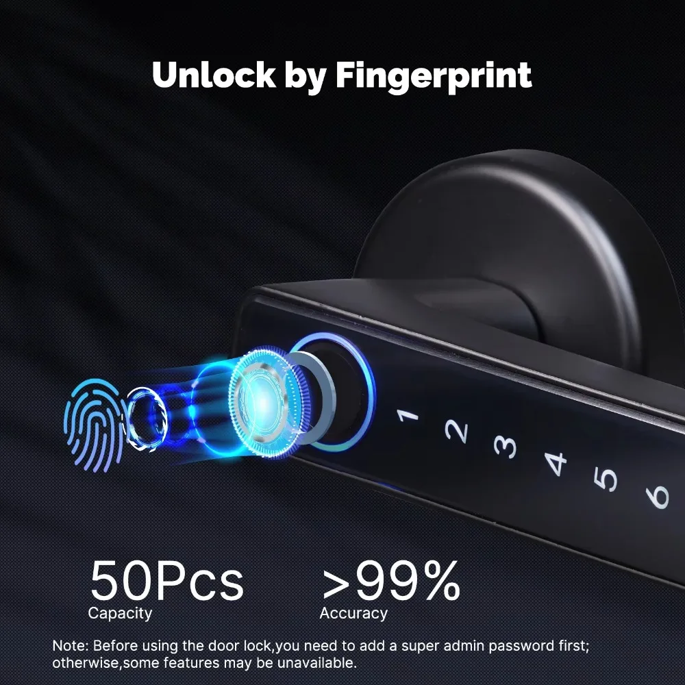 6 in 1 Digital Door Lock Electronic Password with Fingerprint Key Card Smart Door Lock Handle APP Remote Unlock Bluetooth - Image 2