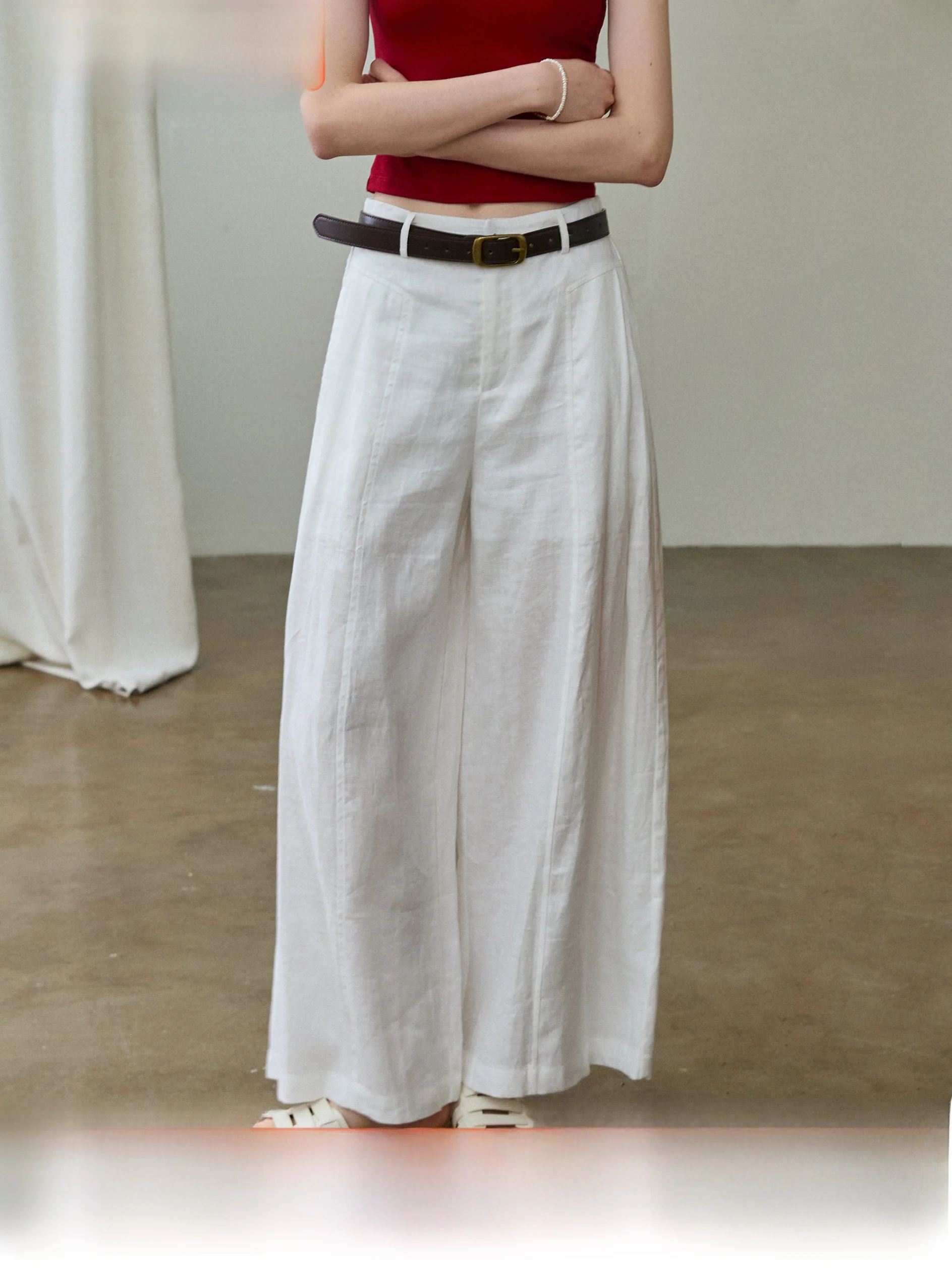 Xumooxii High Waist Linen Wide Leg Pants Women's Casual Straight Cut Loose Fit Trousers Summer Comfortable Long Trousers