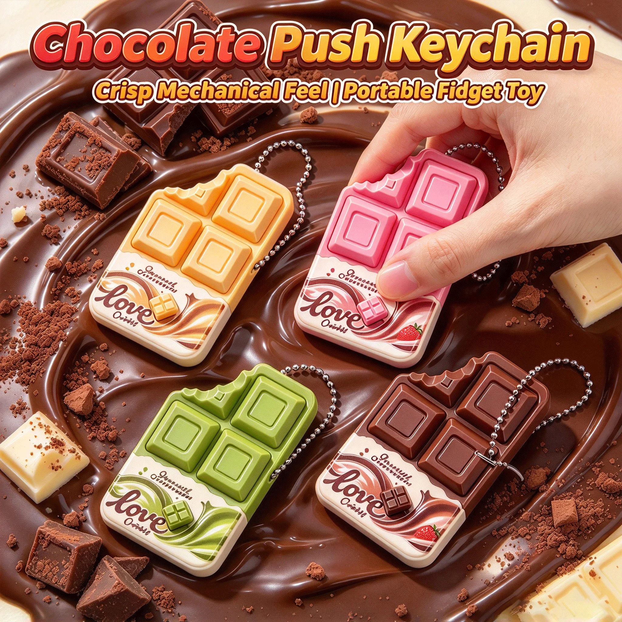 Fidget Toy Simulated Chocolate Clicker Keychain Crisp Press Sound Stress Relief Anti-anxiety Sensory Toy Creative Gadgets