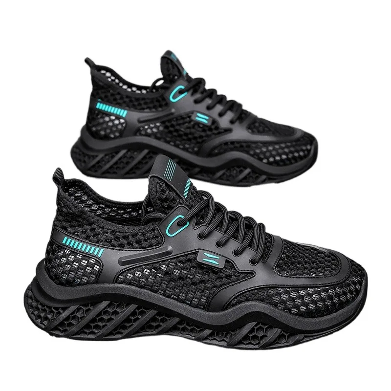 

Men Breathable Shoes Breathable Mesh Shoes Breathable Sports Shoes Breathable Running Shoes Thick Sole Black Blue Casual Sneaker