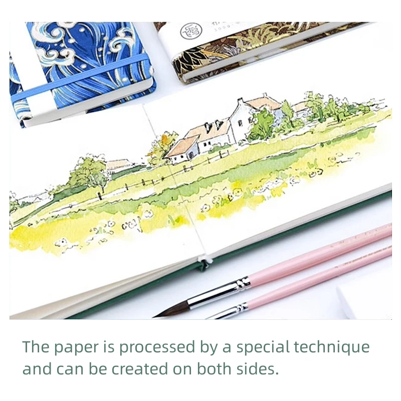 32K Stoff-Aquarell-Skizzenbuch 300g Verdicktes Papier Doppelseitige Textur Reise-Skizzenbuch Tragbares Kunst-Zeichenbuch – Detail 8