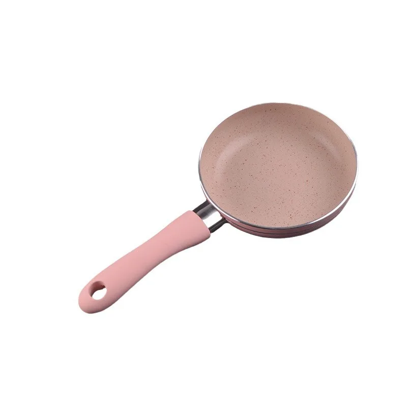 Mini Maifan Stone Frying Egg Pan Frying Pan Wok Pan Household Breakfast Pan Pink Green Blue Flat Bottom Pan Silicone Handle