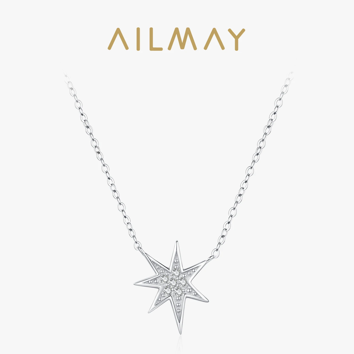 Ailmay real 925 prata esterlina charme estrela brilhante zircônia cúbica pingente colar para mulheres noivado aniversário jóias finas