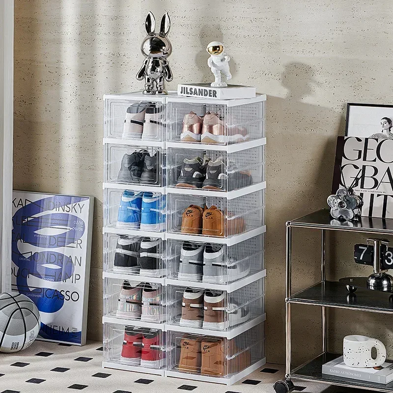 shoe box, use simple multi-layer shoe cabinet shelf for household storage, dustproof and transparent storage cabinet  pull it.