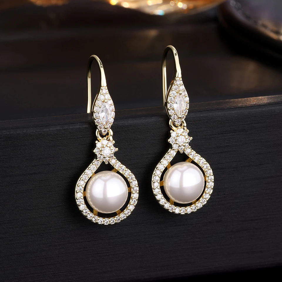 ZAKOL Wunderschöne Damen-Ohrringe, brillanter Kristall, CZ-Imitationsperlen-Ohrring, weiblich, Hochzeit, Party, trendiger Schmuck