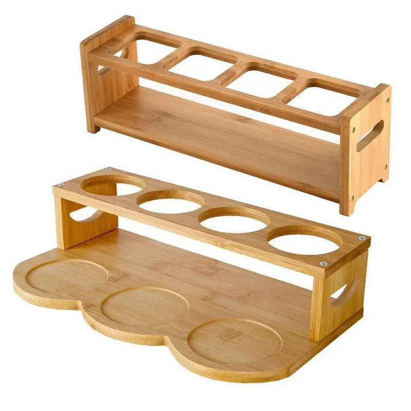 Bamboo Storage Rack Seasoning Rack Red Wine Cup Placement Table Multifunctional Storage Compartment Wooden Shelf Kitchen Tool